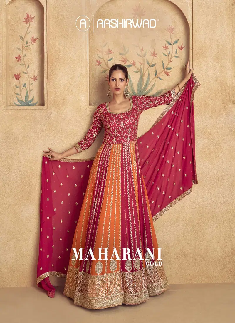 Maharani Gold By Aashirwad Georgette Gown With Dupatta Suppliers In India Catalog