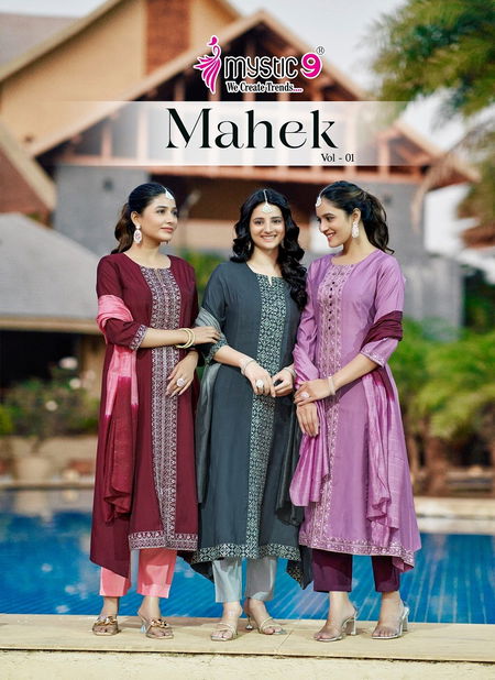 Mahek Vol 1 By Mystic 9 Roman Silk Kurti With Bottom Dupatta Wholesale Price Catalog