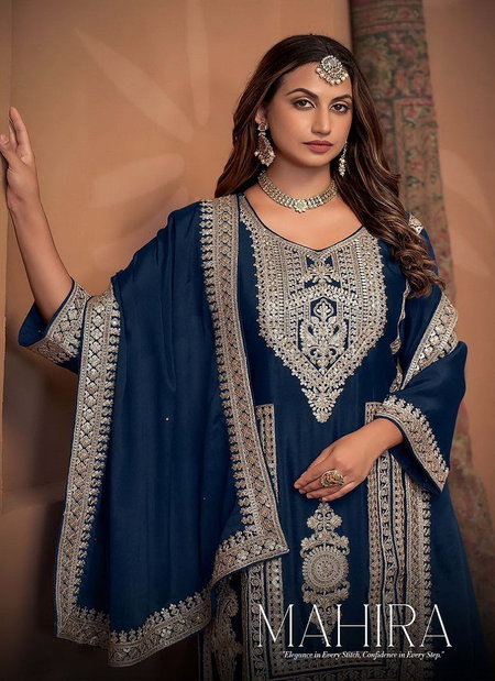 Mahira By Roshni Chinon Silk Embroidery Designer Readymade Suits Wholesale Market In Surat