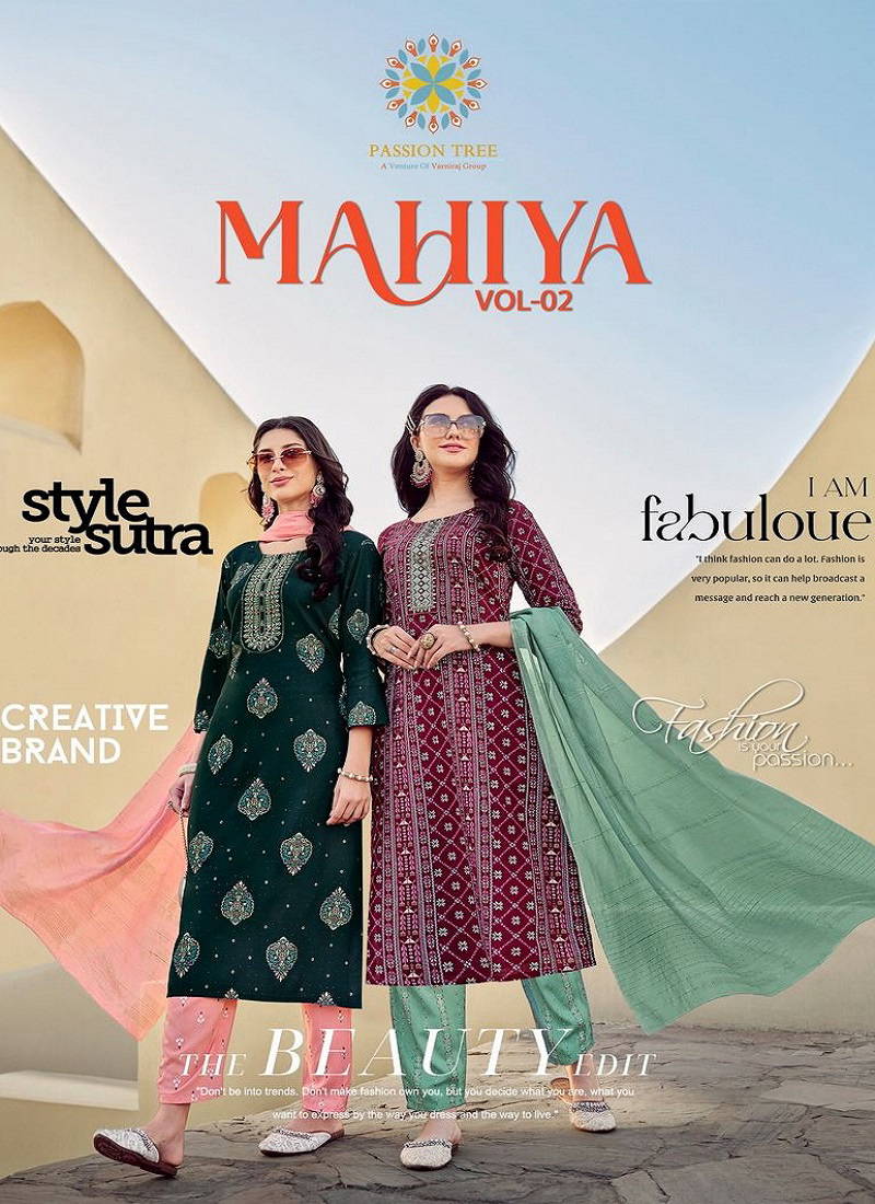 Mahiya Vol 2 By Passion Tree Rayon Gold Printed Kurti With Bottom Dupatta Wholesale Online Catalog