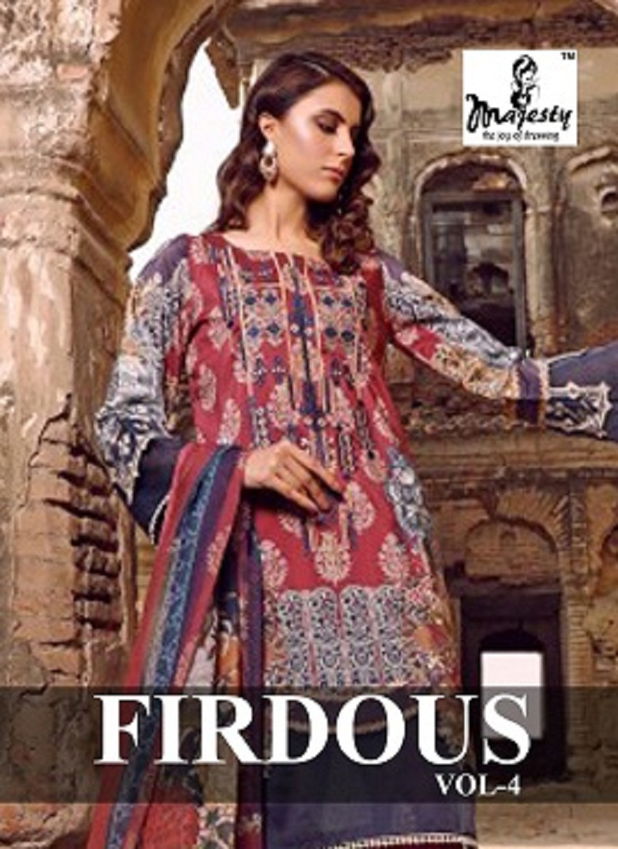 Majesty Firdous Vol 4 Latest Jam Silk Cotton Digital Printed With Patch Embroidery Pakistani Salwar Suit Collection
