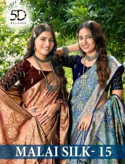 Malai Silk 15 By 5D Designer Soft Silk Wedding Wear Saree Wholesale Online