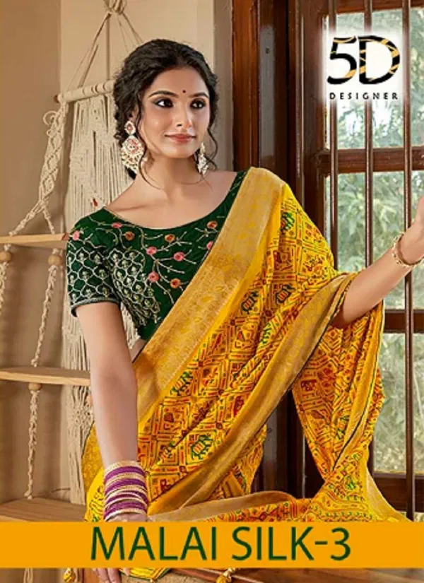 Malai Silk 3 By 5D Designer Soft Silk Wedding Wear Sarees Suppliers In India