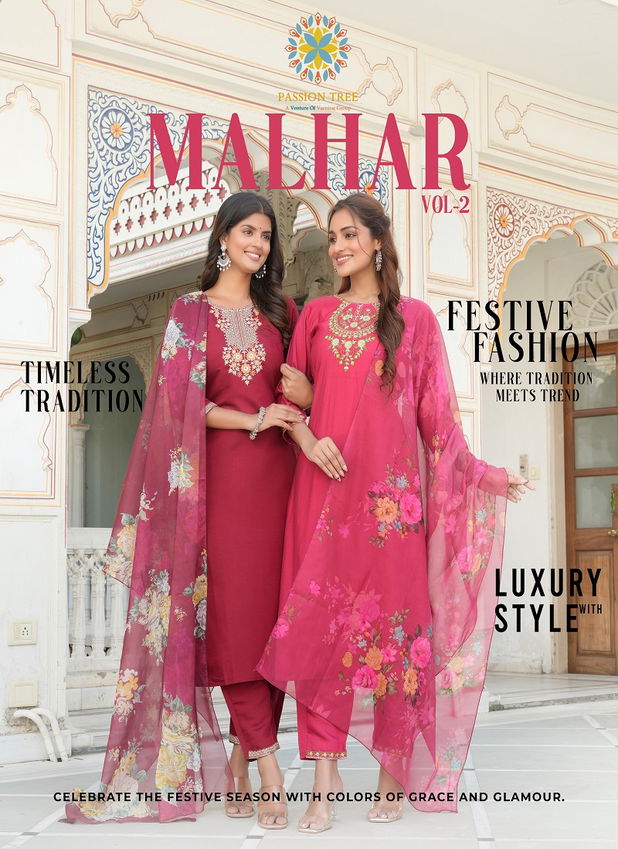 Malhar Vol 2 By Passion Tree Roman Silk Embroidery Readymade Suits Wholesale Price In Surat
