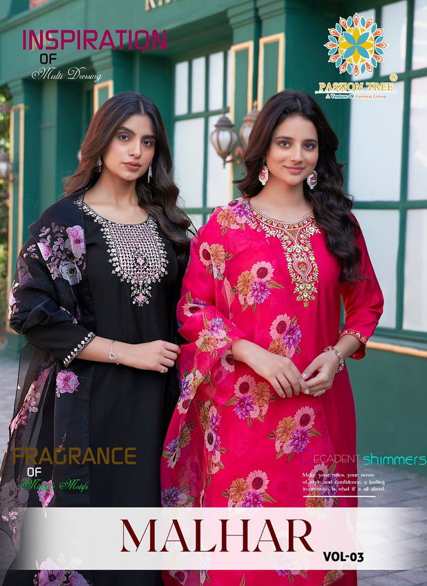 Malhar Vol 3 By Passion Tree Roman Silk Embroidery Readymade Suits Exporters In India