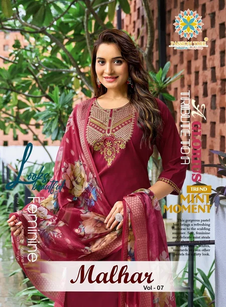 Malhar Vol 7 By Passion Tree Roman Silk Kurti With Bottom Dupatta Orders In India