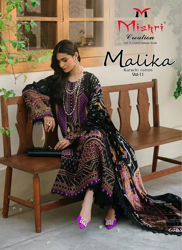 Malika Vol 11 By Mishri Karachi Lawn Cotton Printed Dress Material Suppliers In India