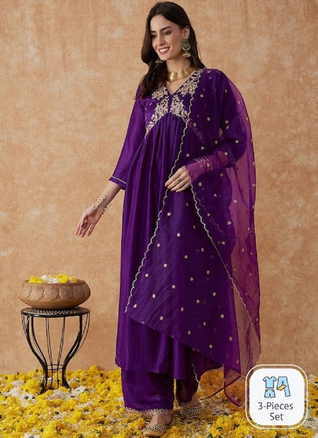 Manasvi Embroidery Vichira Silk Alia Cut Kurti With Bottom Dupatta
