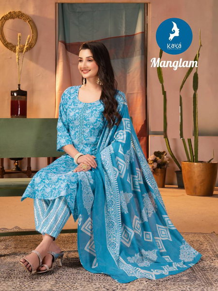 Manglam By Kaya Cotton Printed Kurti Pant With Dupatta Bulk Orders In India