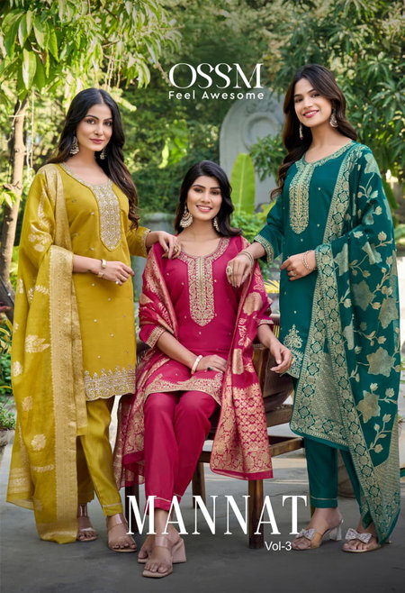 Mannat Vol 3 By Ossm Viscose Kurti With Bottom Dupatta Wholesalers In Surat
