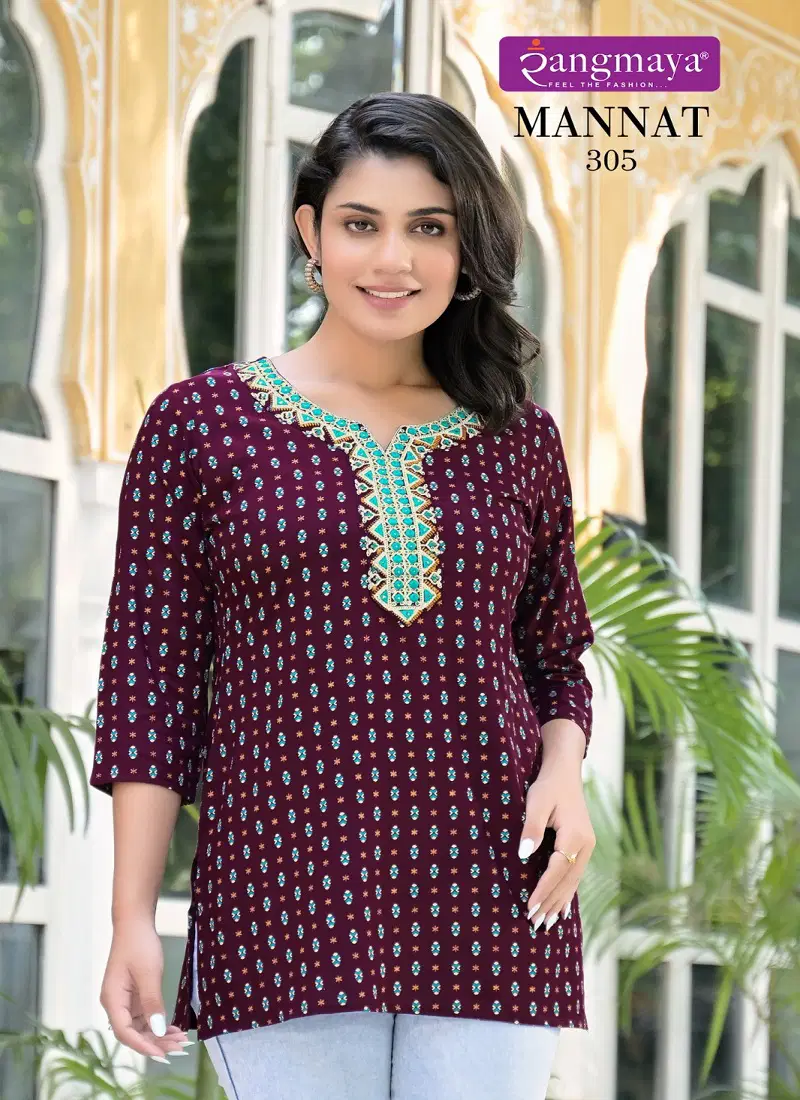 Mannat Vol 3 By Rangmaya Rayon Tunic Ladies Top Wholesale In India Catalog