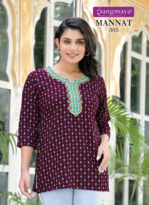 Mannat Vol 3 By Rangmaya Rayon Tunic Ladies Top Wholesale In India