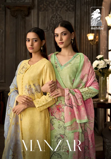 Manzar By Sahiba Cotton Linen Printed Dress Material
