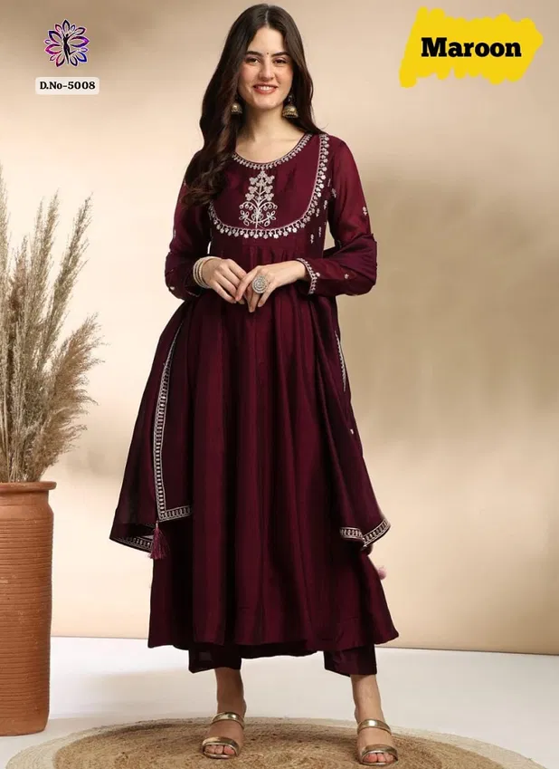 Maroon Colour KF 5008 Kalaai Embroidery Kurti With Bottom Dupatta Surat Wholesale Market