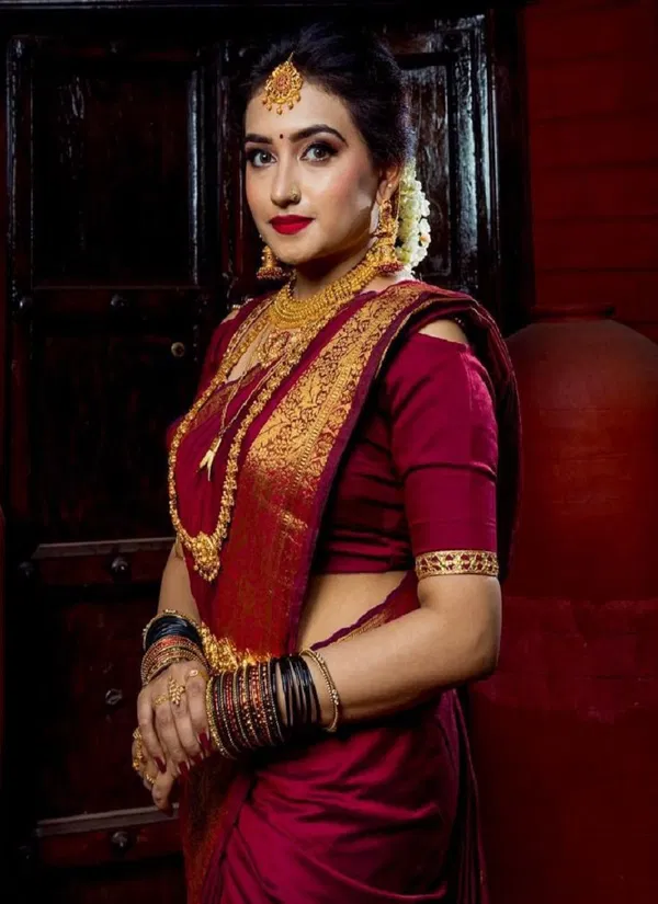 Maroon Velly By Aab Soft Lichi Silk Sarees Catalog