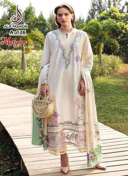 Maryam Vol 6 By Alif Embroidery Chiffon Dupatta Pakistani Suits Wholesale Shop In Surat
