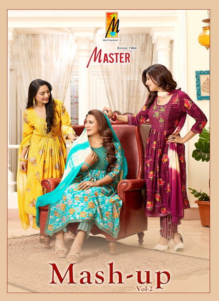 Mash Up Vol 2 By Master Naira Cut Rayon Printed Kurti With Bottom Dupatta Wholesale Online
 Catalog