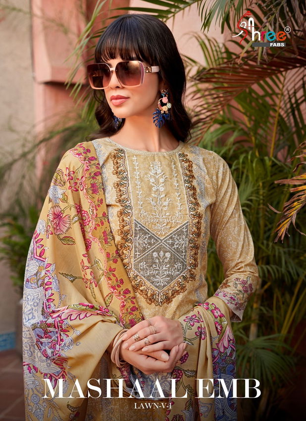 Mashaal Emb Lawn Colletion Vol 1 By Shree Fabs Cotton Salwar Suits Exporters In India