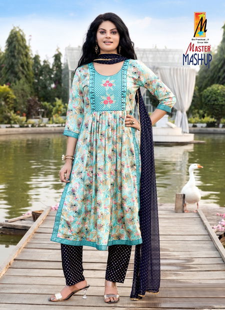 Mashup By Master 101 To 108 Naira Cut Foil Printed Kurti With Bottom Dupatta Wholesale Shop In Surat
 Catalog