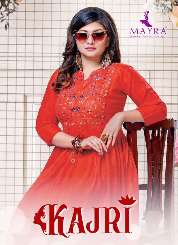 Mayra Kajri Latest Fancy Casual Wear Rayon Embroidery Work Anarkali Kurtis Collection
