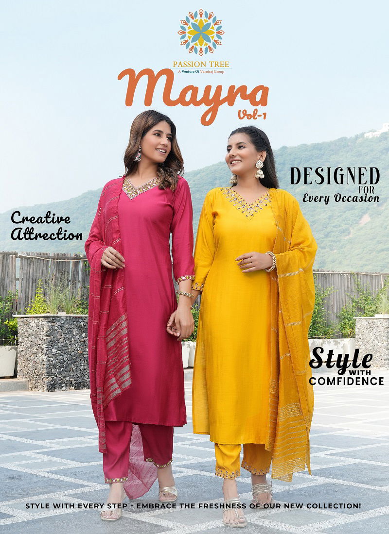 Mayra Vol 1 By Passion Tree Straight Cut Embroidery Kurti With Bottom Dupatta Wholesale Shop In Surat
