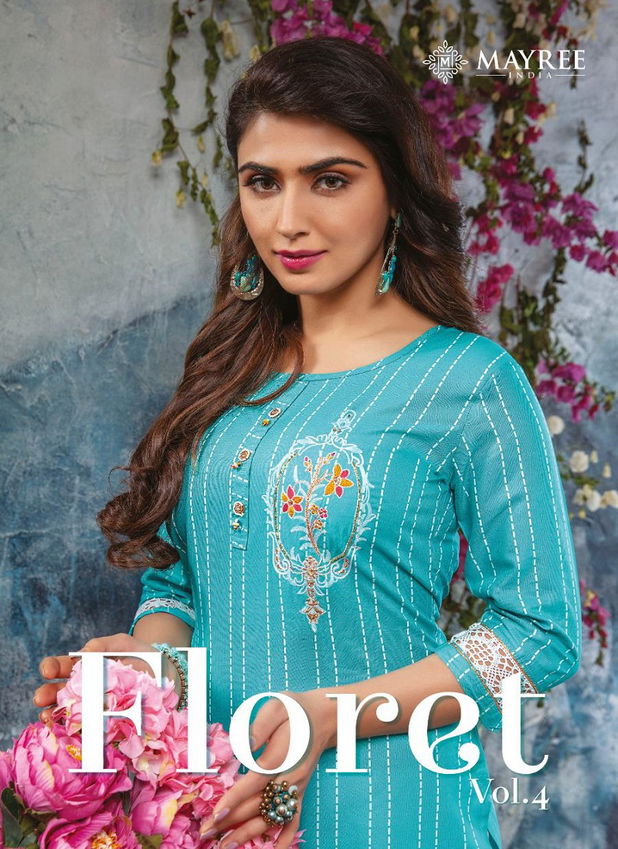 Mayree Floret 4 latest Fancy Designer Rayon Ethnic Wear Printed And Embroidery Worked Kurti With Bottom Collection