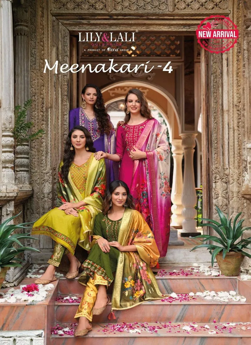 Meenakari Vol 4 By Lily And Lali Embroidery Kurti With Bottom Dupatta Wholesale Shop In Surat Catalog