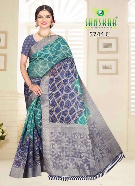 Megha 5744 By Sanskar Cotton Jacquard Weaving Pattern Saree Wholesalers In Delhi