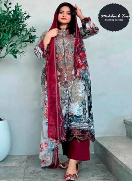 Mehbbob Tex 1252 A To B Pure Cotton Printed Embroidery Pakistani Suits Wholesale Suppliers In Mumbai Catalog