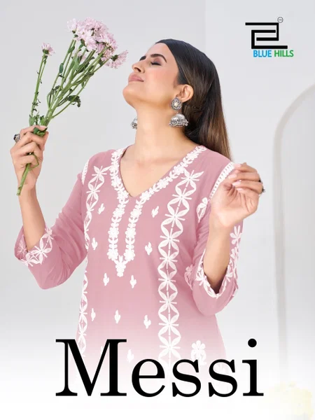 Messi By Blue Hills Rayon Thread Work Kurti With Bottom Size Combo
