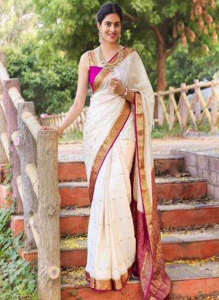 MF 1120 White And Pink Designer Soft Lichi Silk Bulk Saree Orders In India
