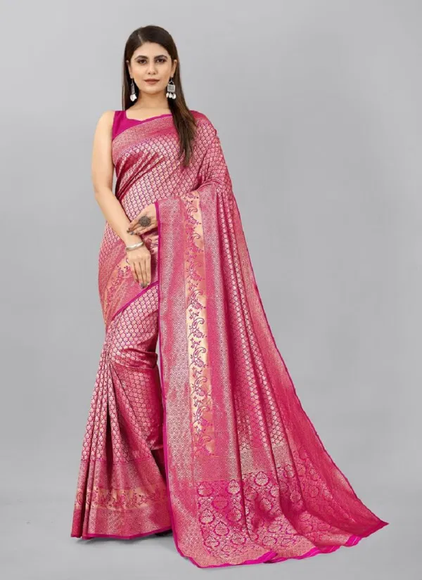 MF 44 Pink Designer Soft Lichi Silk Sarees Wholesale Clothing Distributor In India