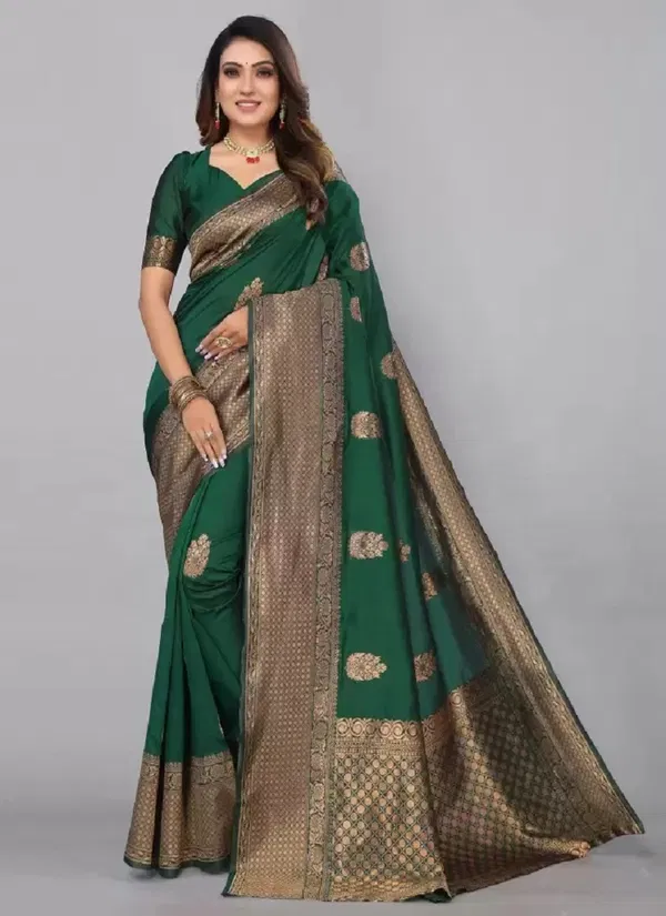 MF 66 Dark Green Soft Lichi Silk Wholesale Saree Suppliers In Mumbai