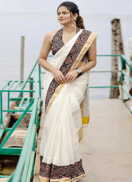 Mg 278 Cotton Gold Zari Patta Border Printed Saree Catalog
