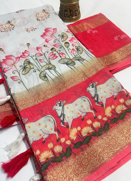 MG 364 Gold Linen Non Catalog Printed Sarees Wholesale Market In Surat