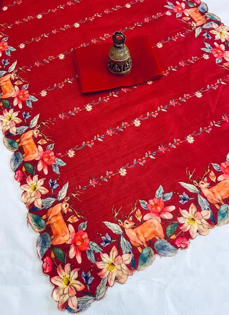 MG 374 Zarna Silk Cut work border Digital Printed Sarees Wholesale Shop In Surat