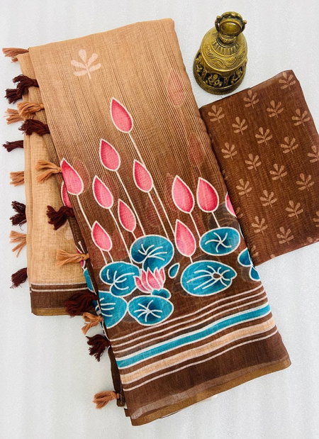MG 391 Plain Linen Digital Printed Sarees Wholesale Shop In Surat