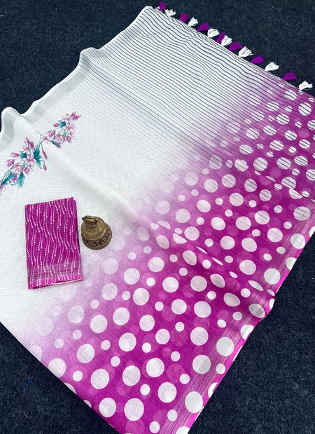 MG 439 Linen With Silver Jari Border Digital Printed Sarees Wholesale Price In Surat