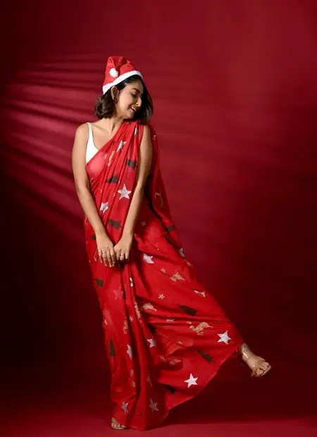 Mg 514 Christmas Special Plain Linen Digital Printed Designer Saree Wholesale Price In Surat