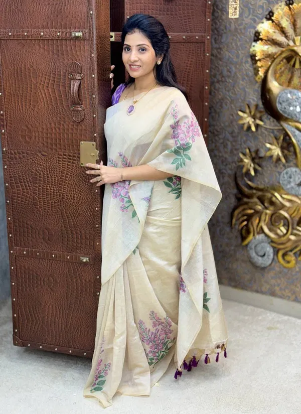 MG 515 Plain Linen Digital Printed Saree Suppliers In India