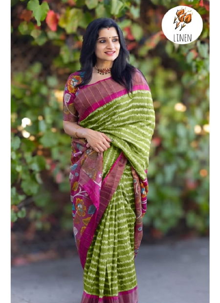 MG 526 Linen With Gold Digital Printed Surat Saree Wholesale Market