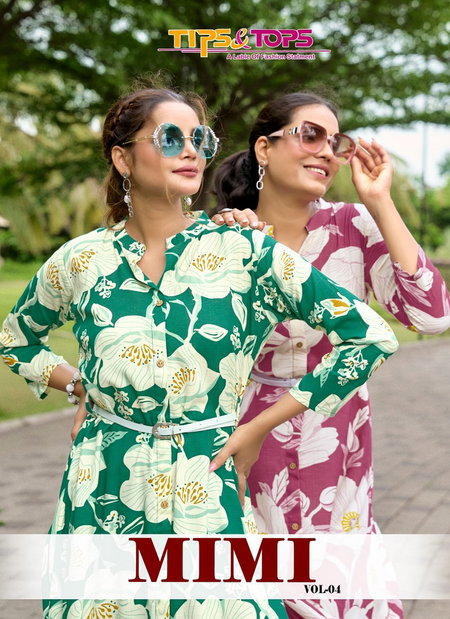 Mimi Vol 4 By Tips And Tops Rayon A Line Belt Kurtis Wholesale Shop In Surat

