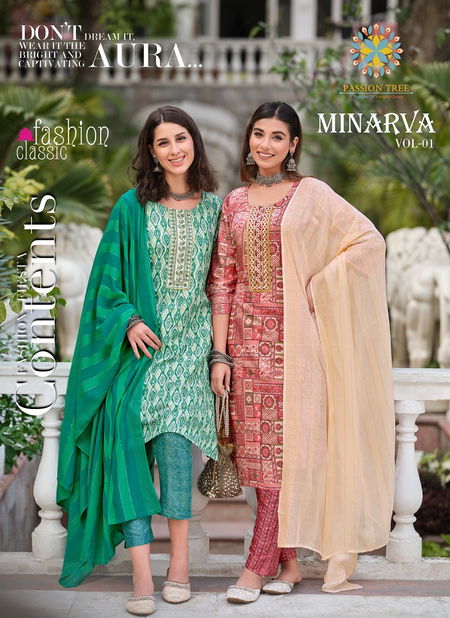 Minarva By Passion Tree Printed Straight Kurti With Bottom Dupatta Wholesale Market In Surat Catalog