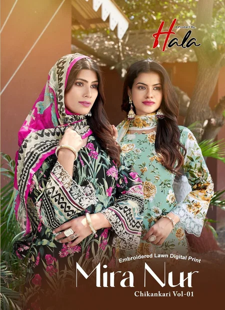 Mira Nur Vol 1 By Hala Cotton Chikankari Digital Printed Dress Material Orders In India