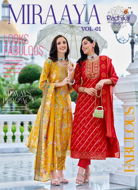 Miraaya Vol 1 By Radhika Shimmer Foil Printed Kurti With Bottom Dupatta Wholesale online
