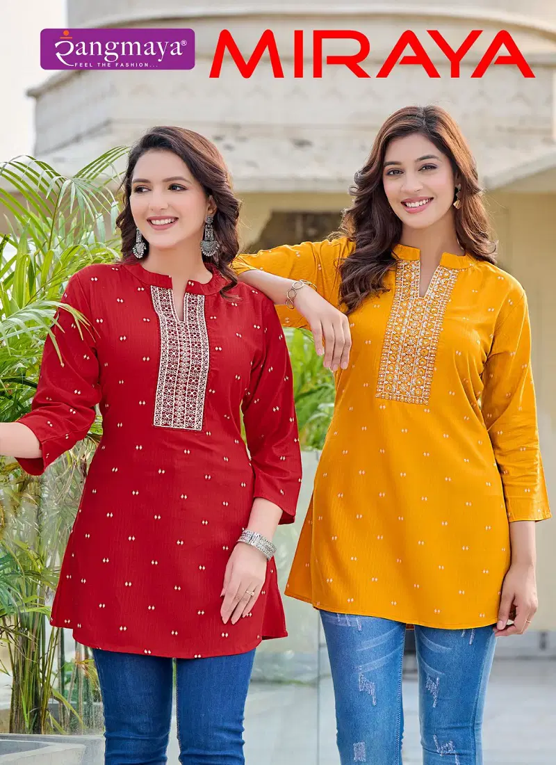 Miraya By Rangmaya Rayon Tunic Ladies Top Wholesale Market In Surat Catalog