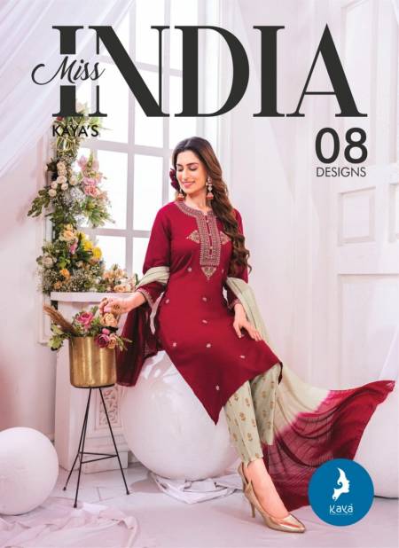 Miss India By Kaya Pocket Rayon Slub Designer Kurti With Bottom Dupatta Wholesale Online