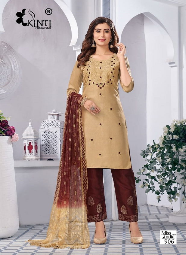 Miss India Vol 9 By Kinti Rayon Embroidery Kurti With Bottom Dupatta Wholesale Market In Surat
