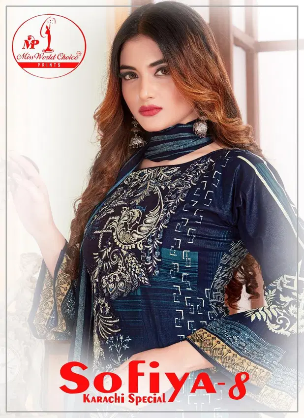 Miss World Choice Sofiya 8 Karachi Special Latest Casual Wear Pure Cotton Printed Dress Material Collection
