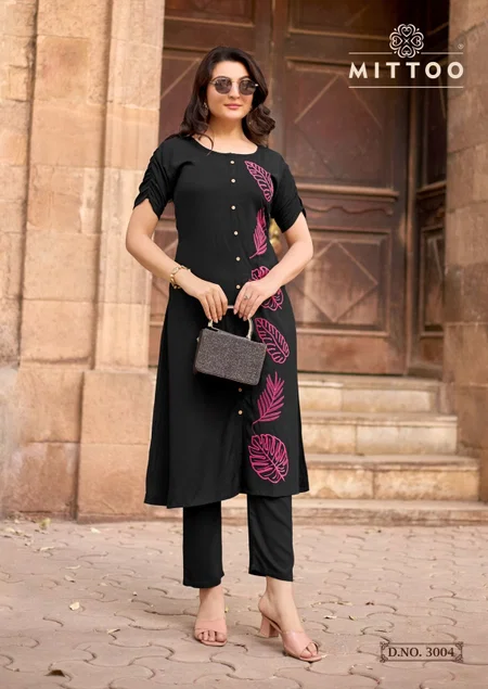 Baawri By Mittoo Rayon Threadwork Kurti With Bottom Wholesale Online